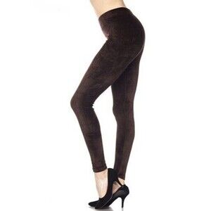 Small Size Womens Solid Brushed Velour‎ Velvet Leggings Black